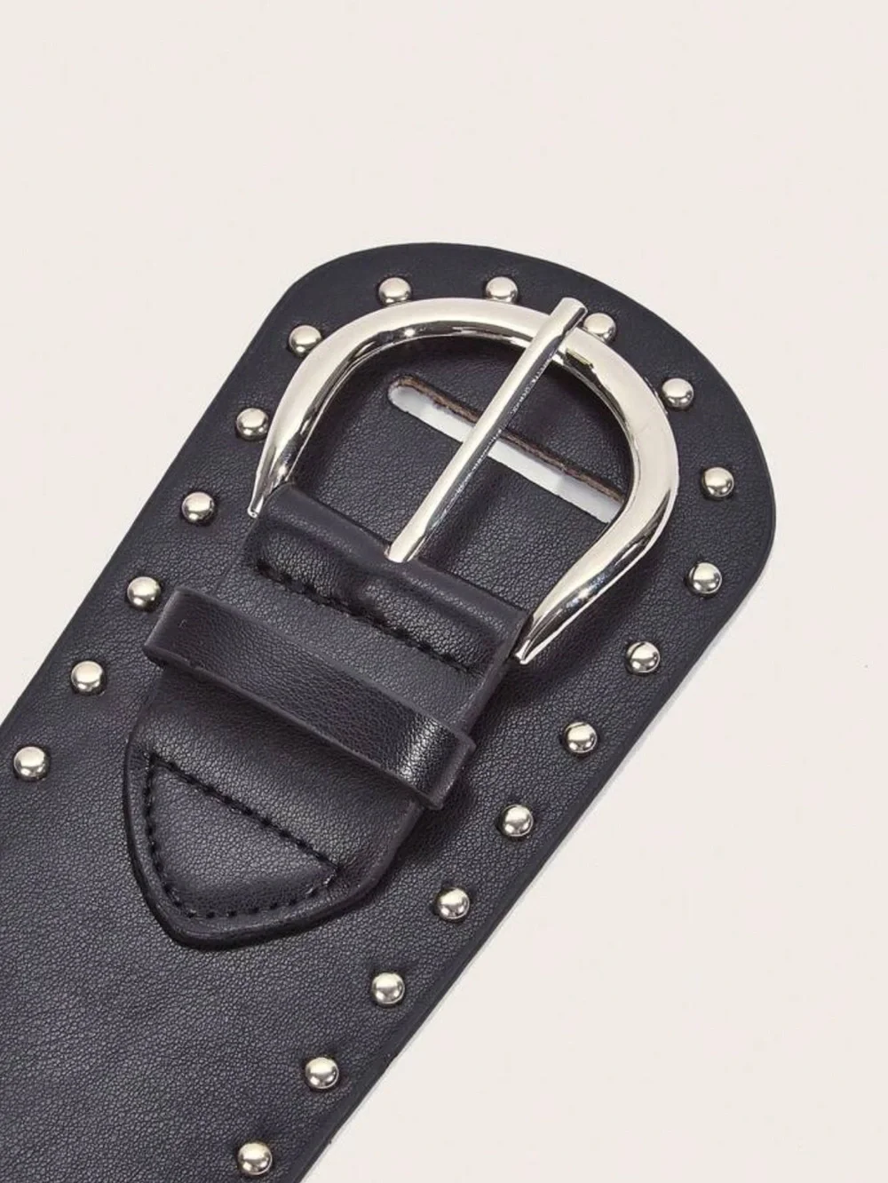 Black Studded Wide Leather Belt with Antique Silver Buckle